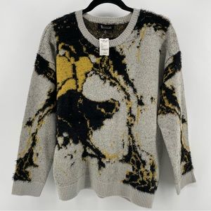Sisters NWT Gray/Yellow Abstract Fuzzy Sweater S